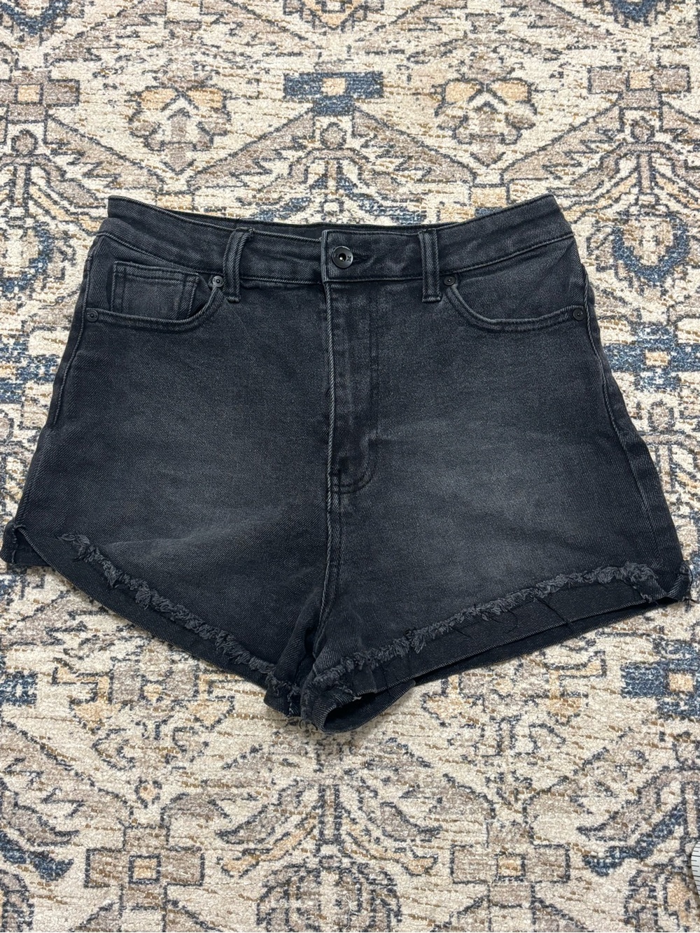 Kendall & Kylie Washed Black High-Rise Frayed Hem Denim Shorts